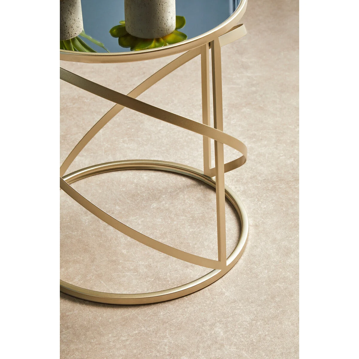 Avantis Champagne Finish Set of 2 Round Side Tables with Swirl Design – image 6