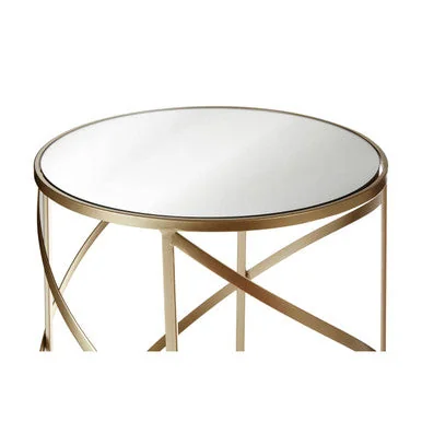 Avantis Champagne Finish Set of 2 Round Side Tables with Swirl Design – image 7