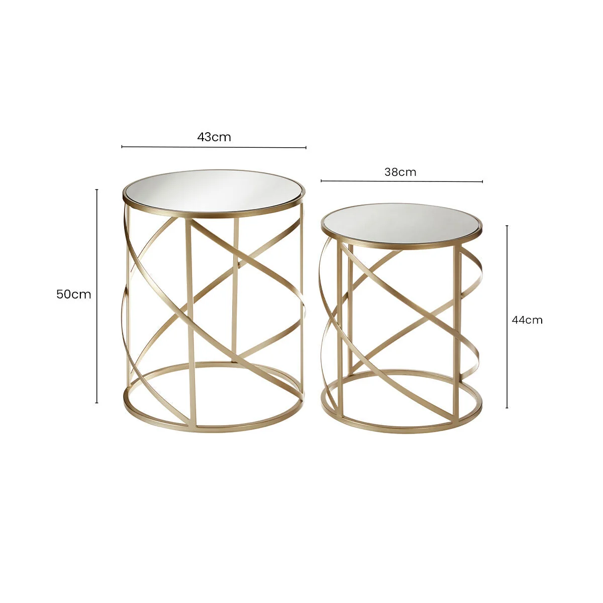 Avantis Champagne Finish Set of 2 Round Side Tables with Swirl Design – image 9