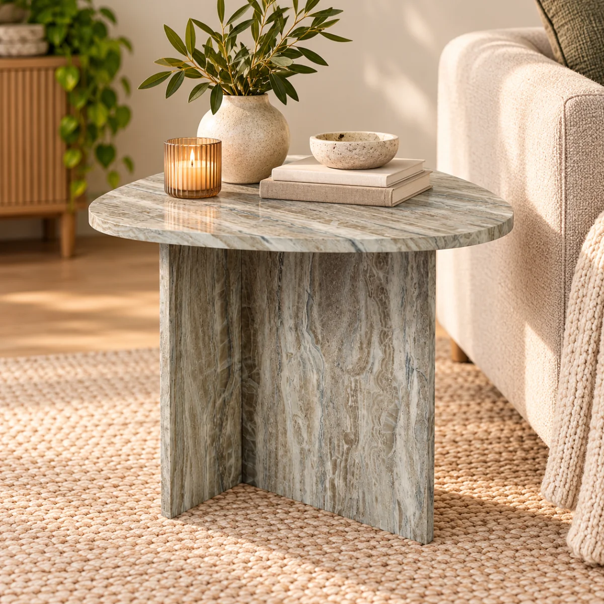 Isidro Side Table Brown Stone Effect – image 1