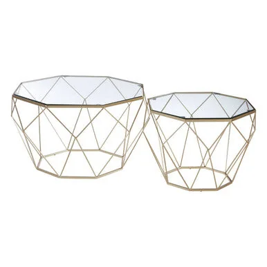 Arcana Champagne Finish Set of 2 Side Tables with Glass Tops – image 2