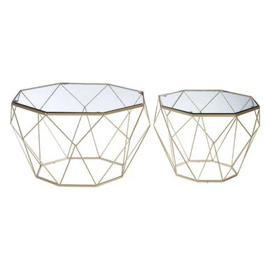 Arcana Champagne Finish Set of 2 Side Tables with Glass Tops – image 4