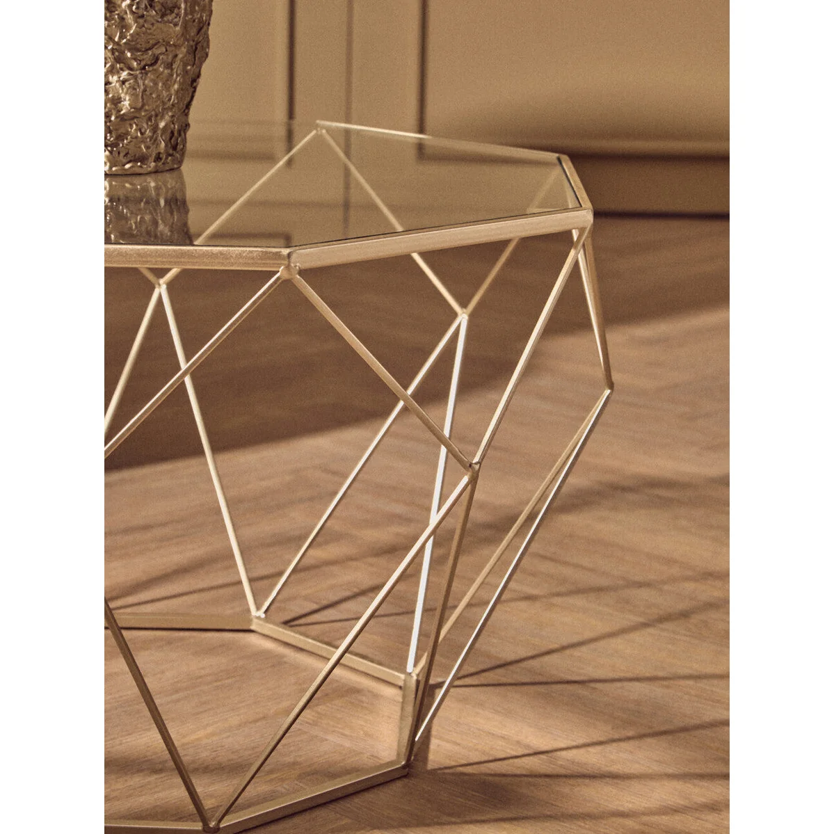 Arcana Champagne Finish Set of 2 Side Tables with Glass Tops – image 9