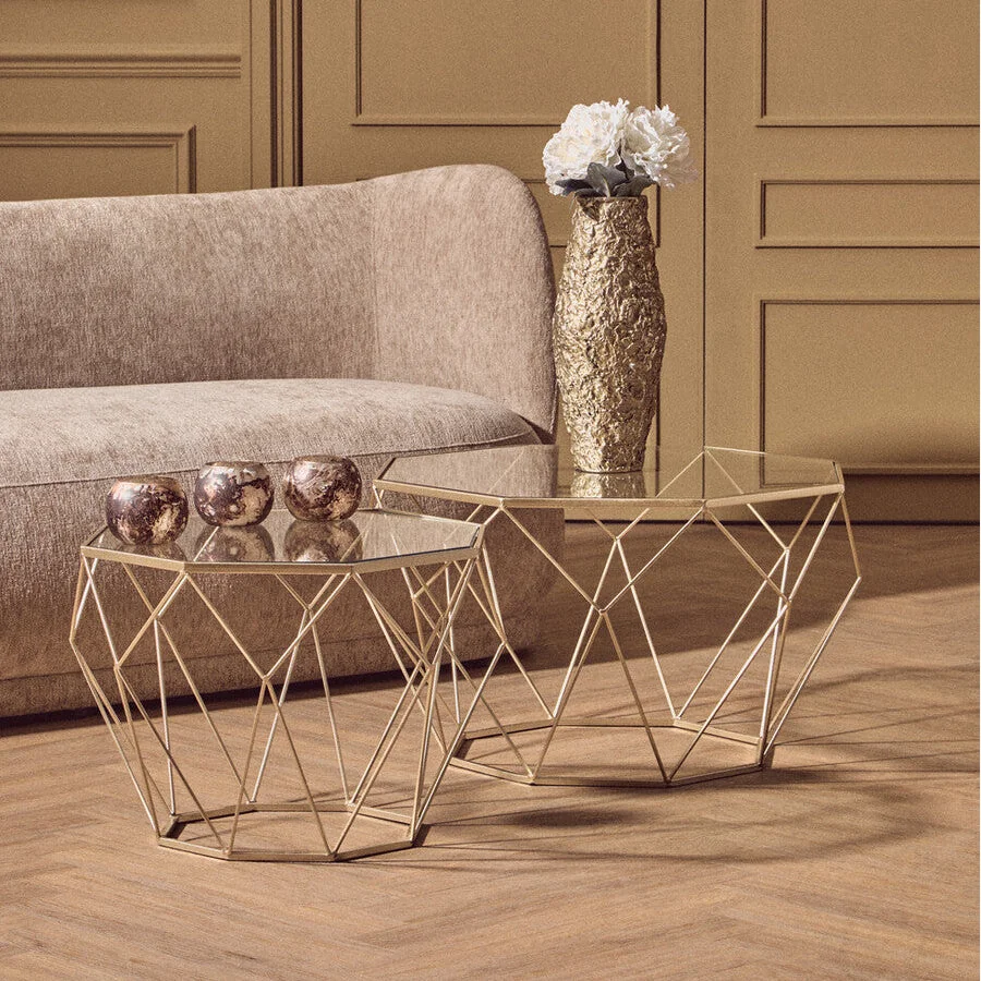 Arcana Champagne Finish Set of 2 Side Tables with Glass Tops – image 1