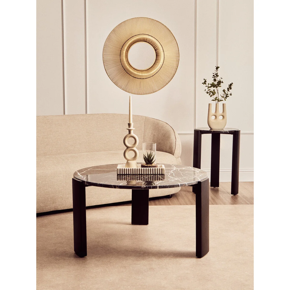 Black Marble Top Round Side Table with Black Acacia Wood Legs | Palermo – image 3
