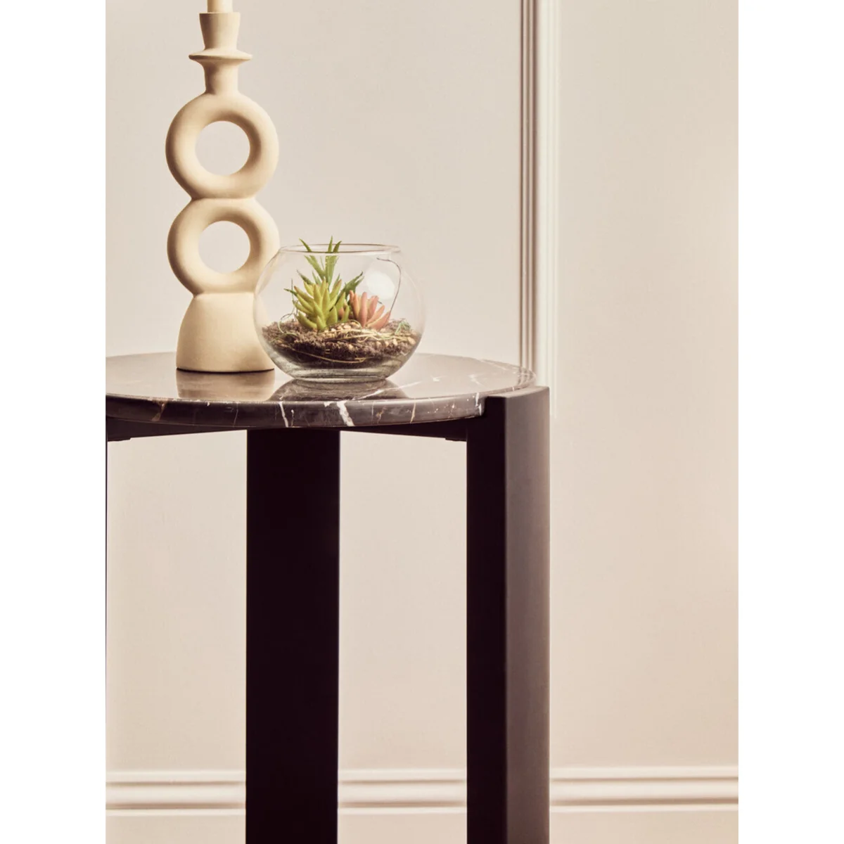 Black Marble Top Round Side Table with Black Acacia Wood Legs | Palermo – image 5
