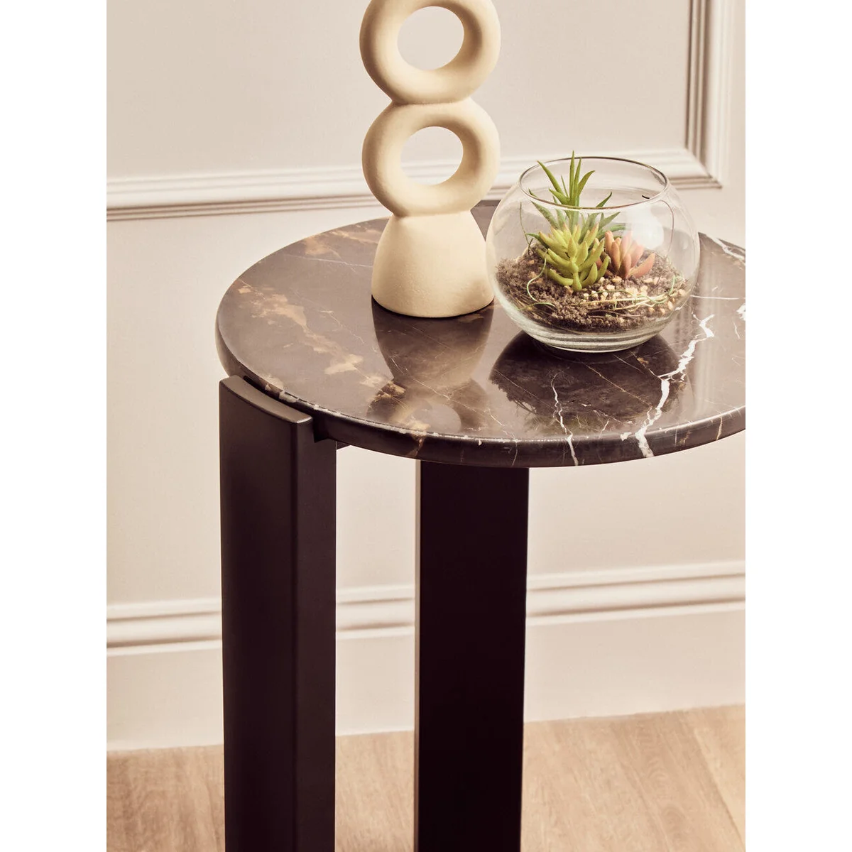 Black Marble Top Round Side Table with Black Acacia Wood Legs | Palermo – image 6