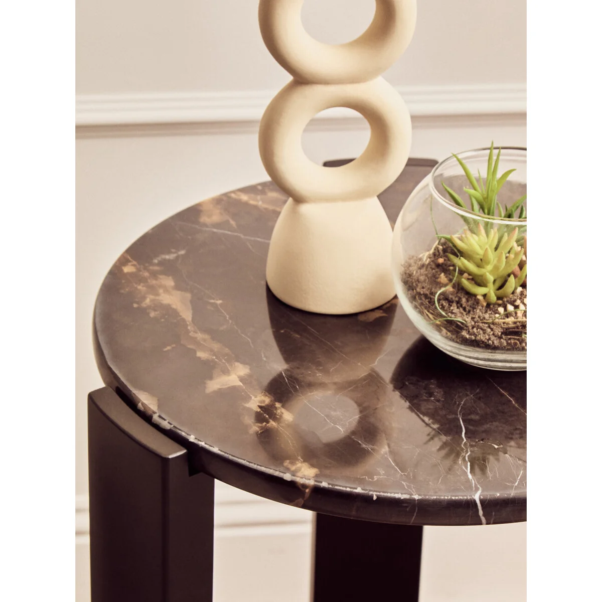Black Marble Top Round Side Table with Black Acacia Wood Legs | Palermo – image 7