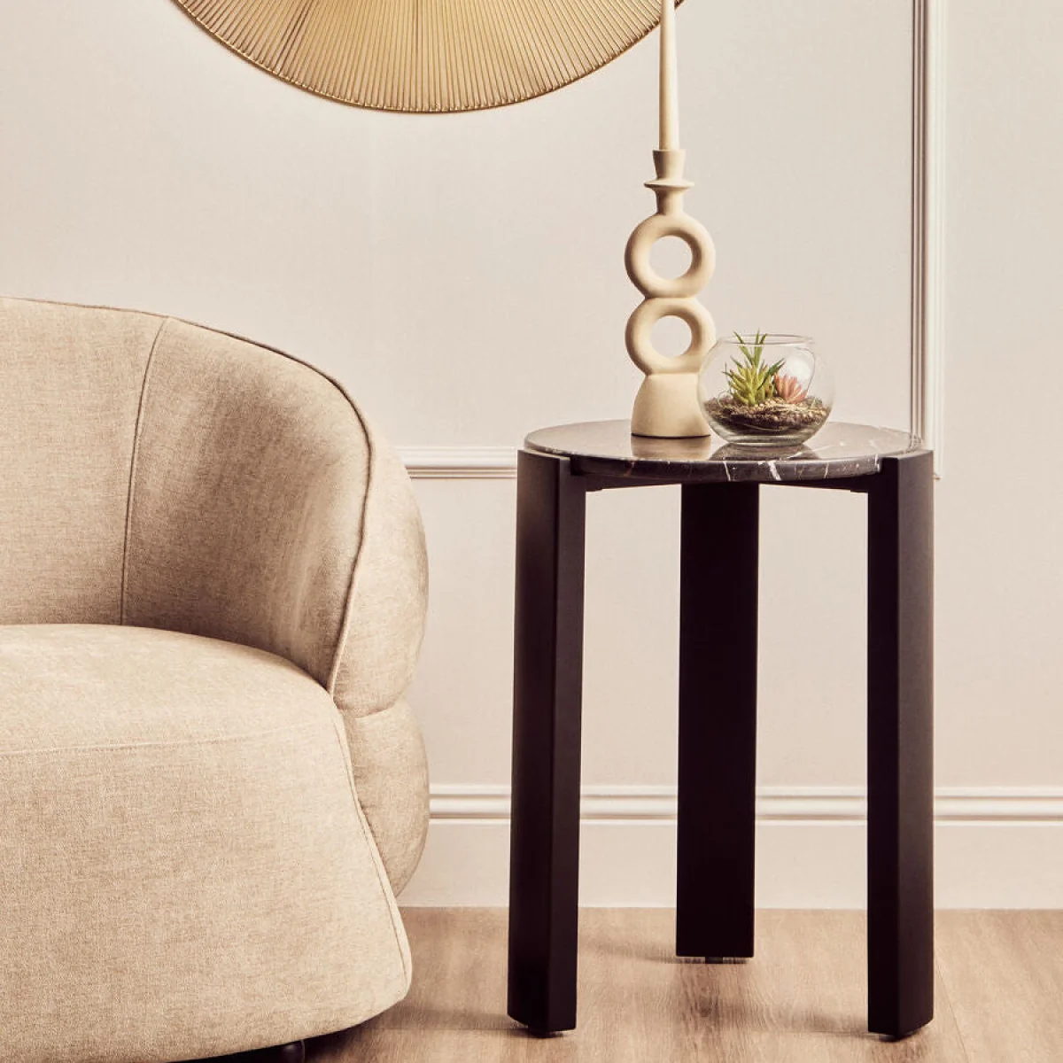 Black Marble Top Round Side Table with Black Acacia Wood Legs | Palermo – image 1
