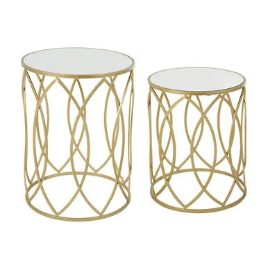 Avantis Gold Finish Set of 2 Round Side Tables with Petal Design – image 2