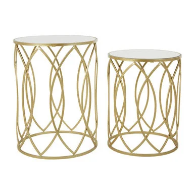 Avantis Gold Finish Set of 2 Round Side Tables with Petal Design – image 3