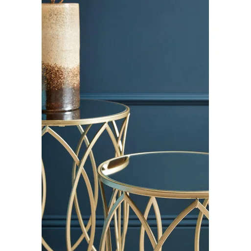 Avantis Gold Finish Set of 2 Round Side Tables with Petal Design – image 4