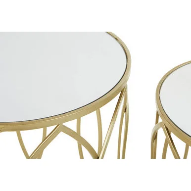 Avantis Gold Finish Set of 2 Round Side Tables with Petal Design – image 6