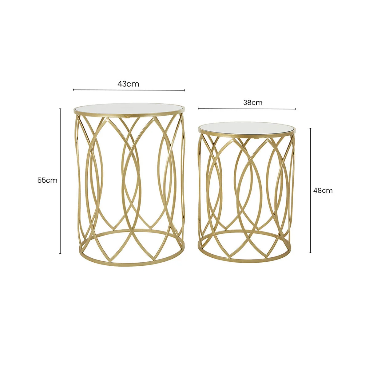 Avantis Gold Finish Set of 2 Round Side Tables with Petal Design – image 8