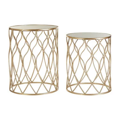 Arcana Champagne Finish Set of 2 Side Tables with Mirror Top – image 2