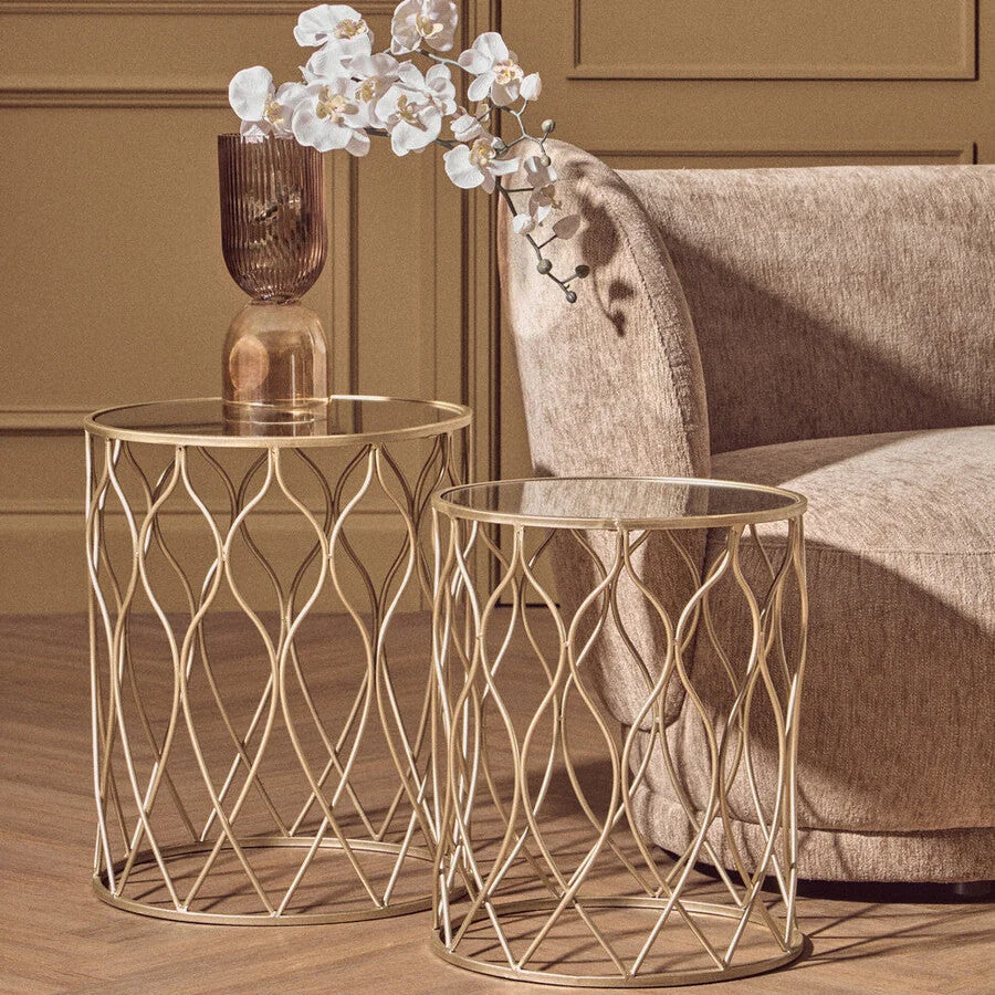 Arcana Champagne Finish Set of 2 Side Tables with Mirror Top – image 3