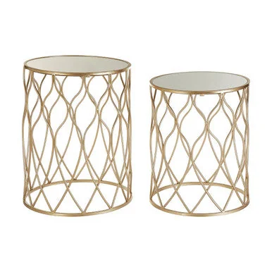Arcana Champagne Finish Set of 2 Side Tables with Mirror Top – image 4