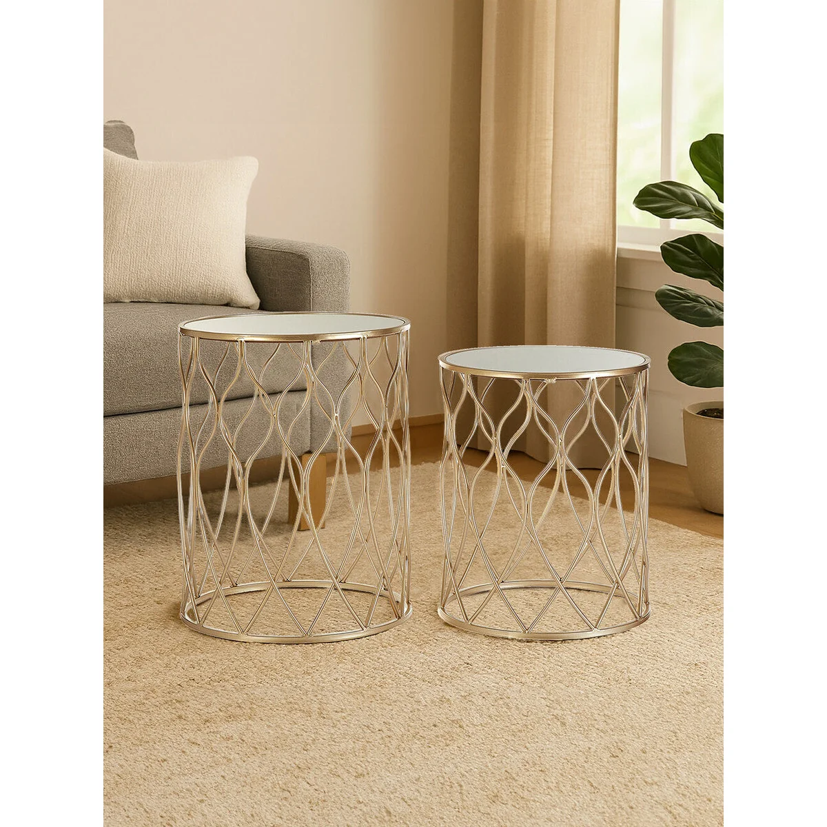 Arcana Champagne Finish Set of 2 Side Tables with Mirror Top – image 5