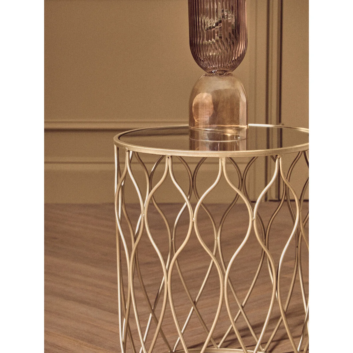 Arcana Champagne Finish Set of 2 Side Tables with Mirror Top – image 6