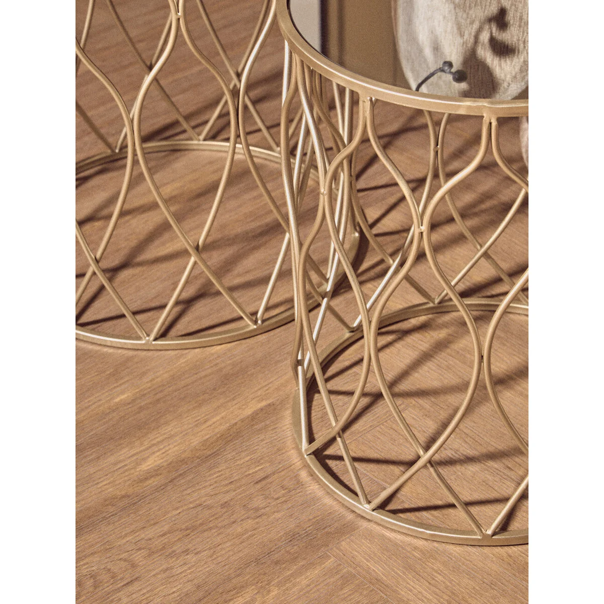 Arcana Champagne Finish Set of 2 Side Tables with Mirror Top – image 7