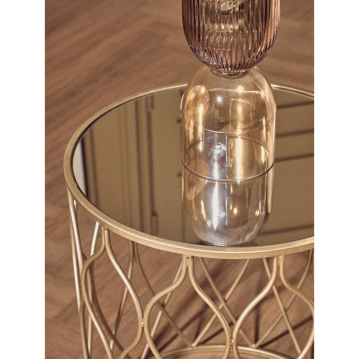 Arcana Champagne Finish Set of 2 Side Tables with Mirror Top – image 8