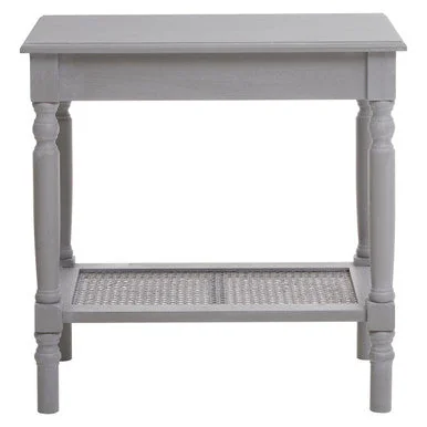 Heritage Grey Wash Wooden Side Table with Rattan Shelf – image 2