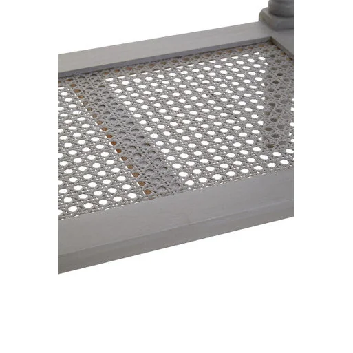 Heritage Grey Wash Wooden Side Table with Rattan Shelf – image 11