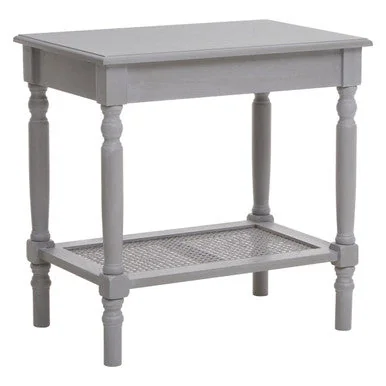 Heritage Grey Wash Wooden Side Table with Rattan Shelf – image 4