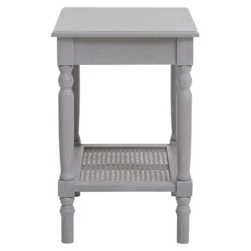 Heritage Grey Wash Wooden Side Table with Rattan Shelf – image 5