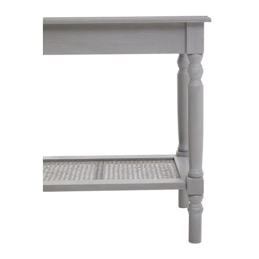 Heritage Grey Wash Wooden Side Table with Rattan Shelf – image 9