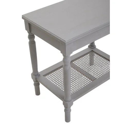 Heritage Grey Wash Wooden Side Table with Rattan Shelf – image 10