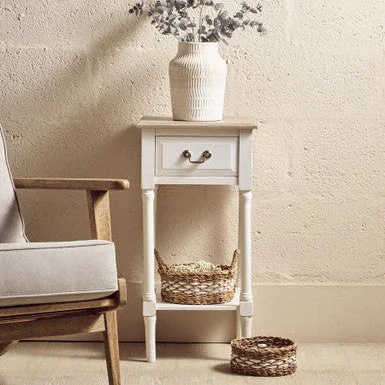 Heritage Ivory Wooden 1 Drawer Side Table with Lower Shelf