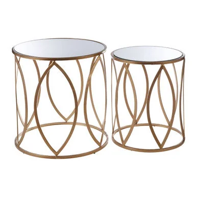 Arcana Gold Finish Set of 2 Side Tables with Mirrored Glass Top – image 2