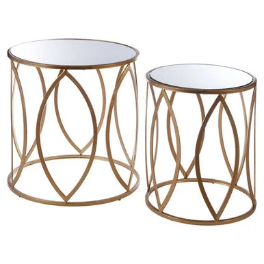 Arcana Gold Finish Set of 2 Side Tables with Mirrored Glass Top – image 3