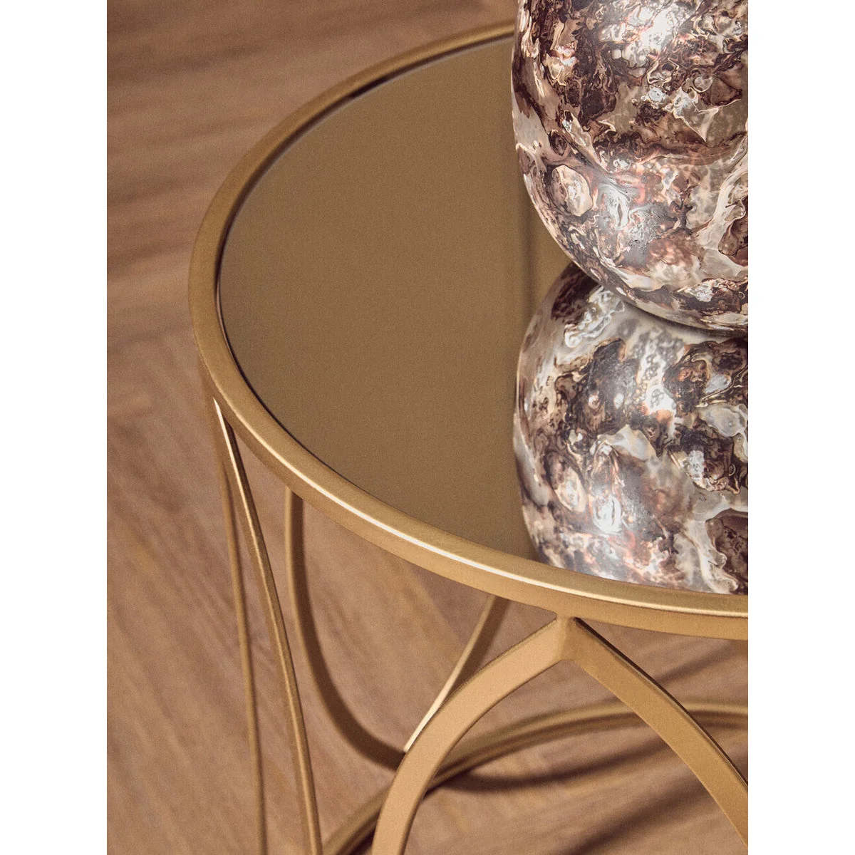 Arcana Gold Finish Set of 2 Side Tables with Mirrored Glass Top – image 5