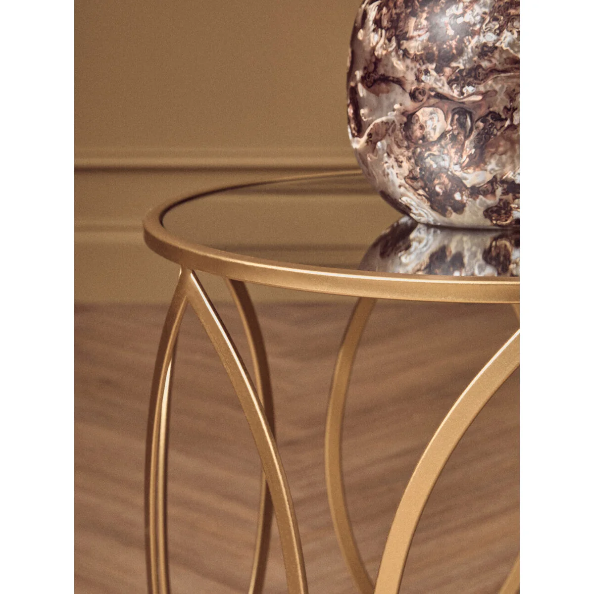 Arcana Gold Finish Set of 2 Side Tables with Mirrored Glass Top – image 6
