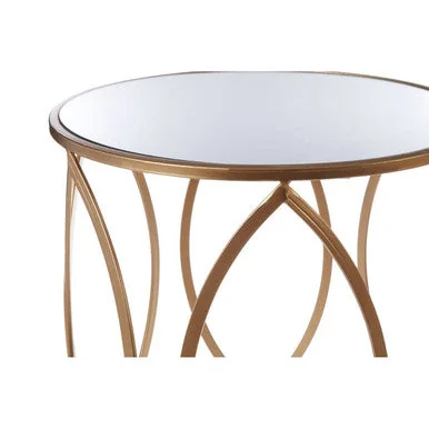 Arcana Gold Finish Set of 2 Side Tables with Mirrored Glass Top – image 8