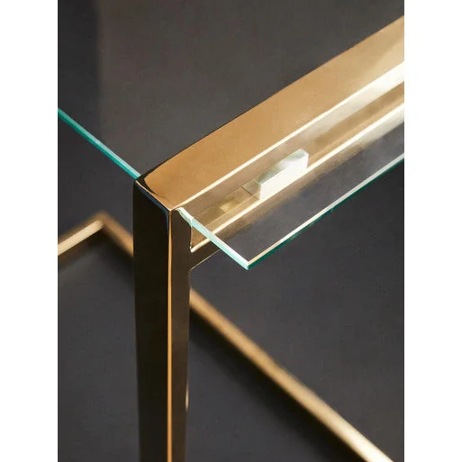 Oria Clear Tempered Glass Side Table with Gold Finish Frame – image 10