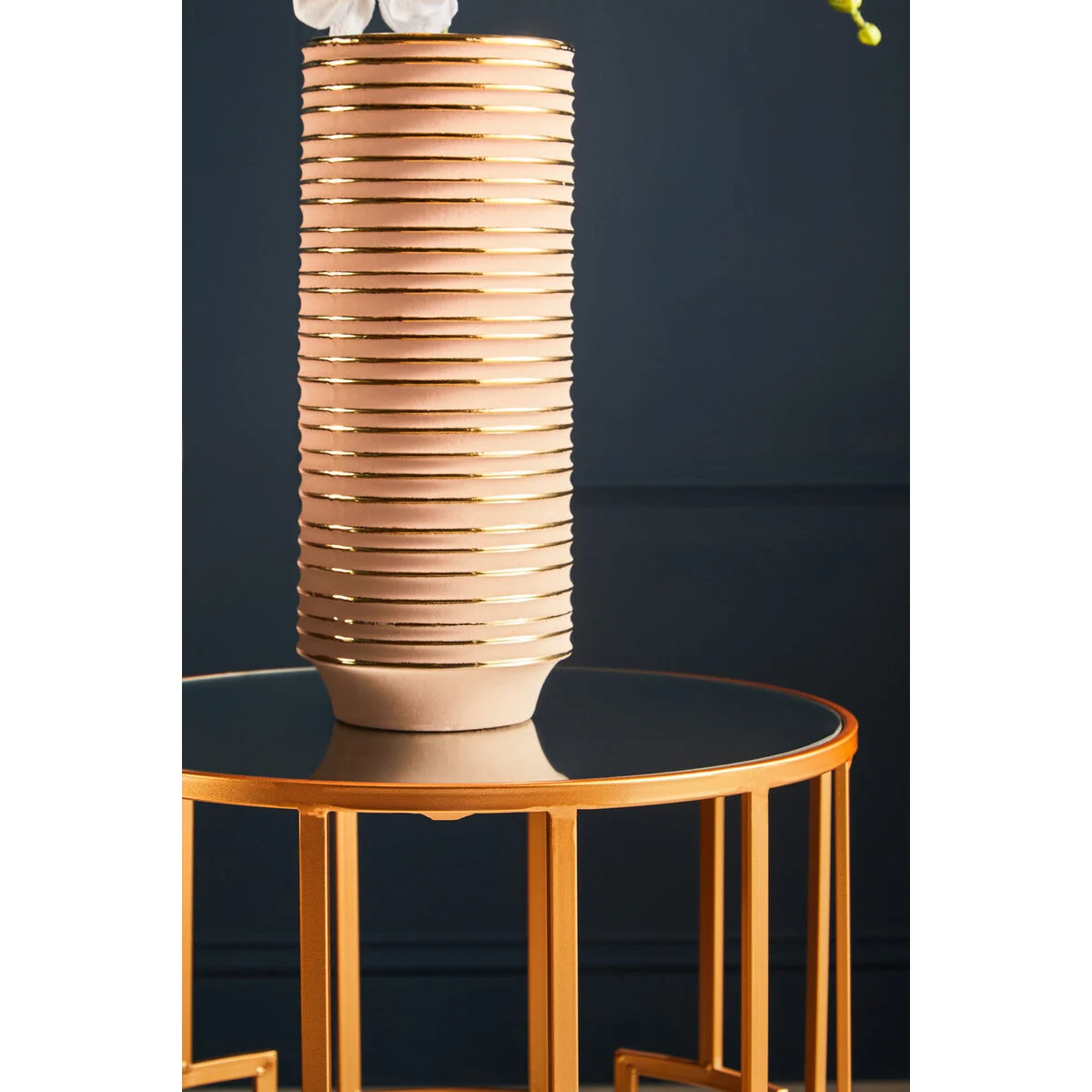 Avantis Gold Finish Set of 2 Round Side Tables with Art Deco Design – image 4