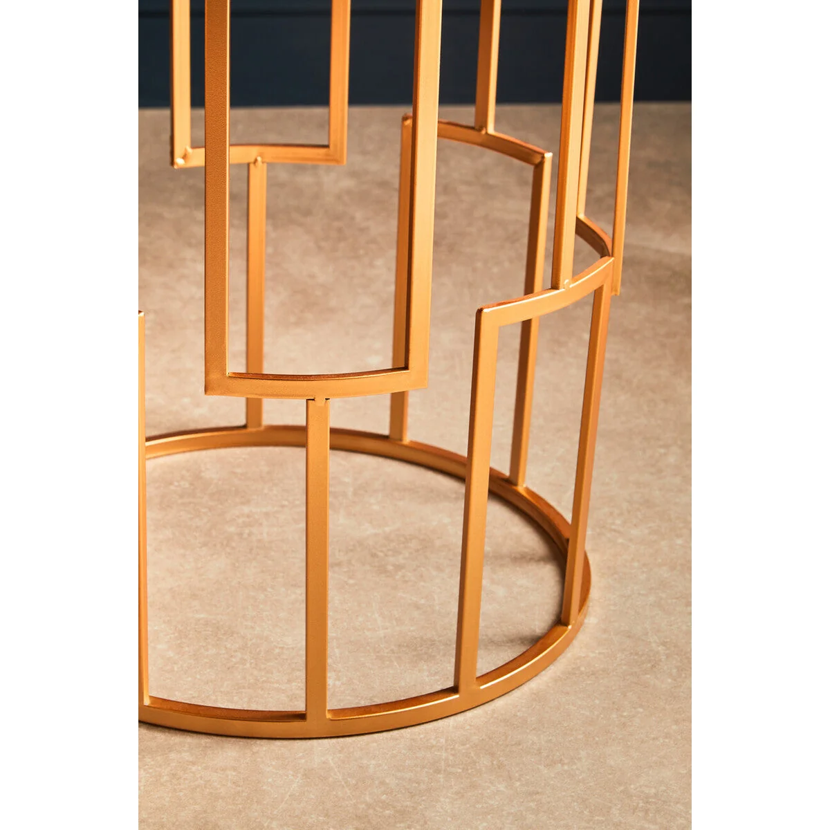 Avantis Gold Finish Set of 2 Round Side Tables with Art Deco Design – image 5