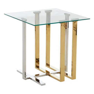 Alvea Clear Glass Side Table with Gold and Silver Finish Frame – image 3