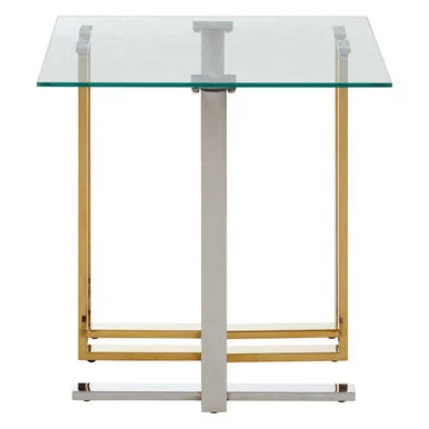 Alvea Clear Glass Side Table with Gold and Silver Finish Frame – image 4
