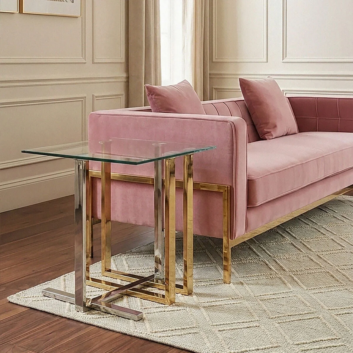 Alvea Clear Glass Side Table with Gold and Silver Finish Frame – image 5
