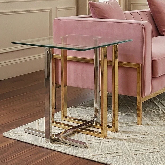 Alvea Clear Glass Side Table with Gold and Silver Finish Frame – image 1