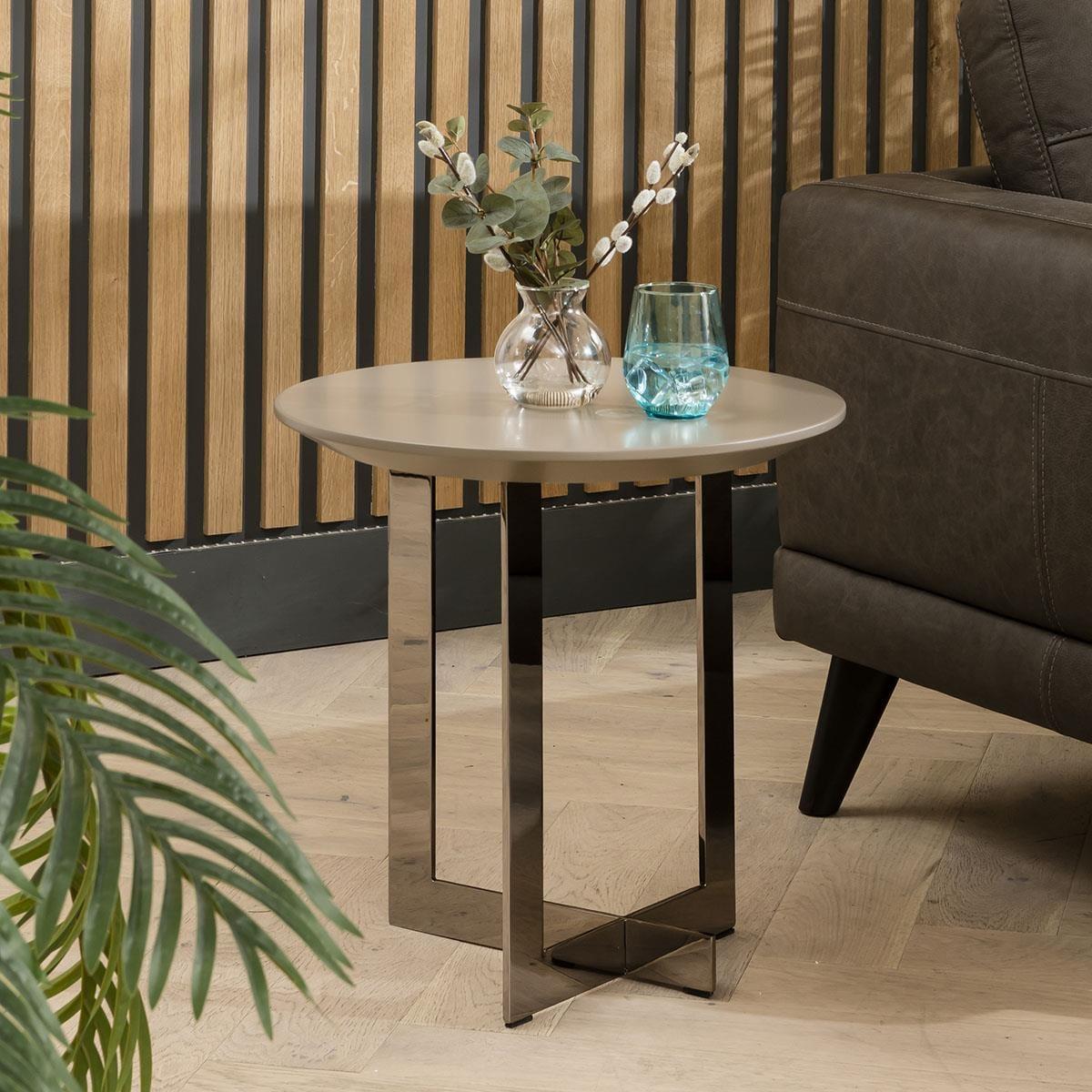 Exclusive Side Table 50cm - Modern Round Lamp Table - Premium Taupe Finish – image 2