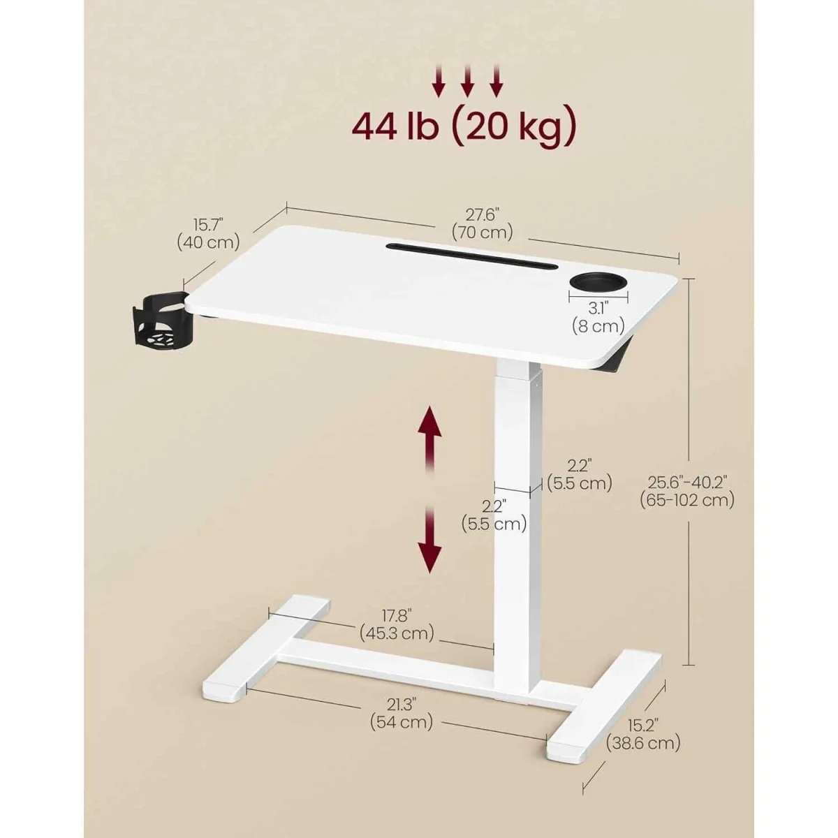 Adjustable Overbed Side Table with Wheels, White - Cloud White – image 3