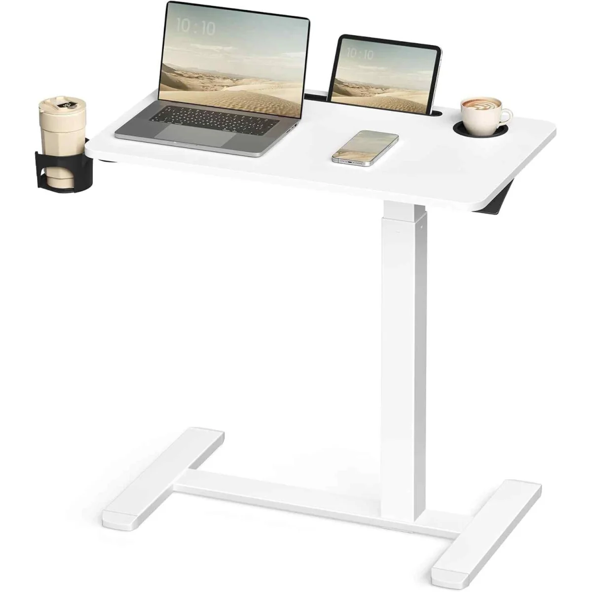 Adjustable Overbed Side Table with Wheels, White - Cloud White – image 4