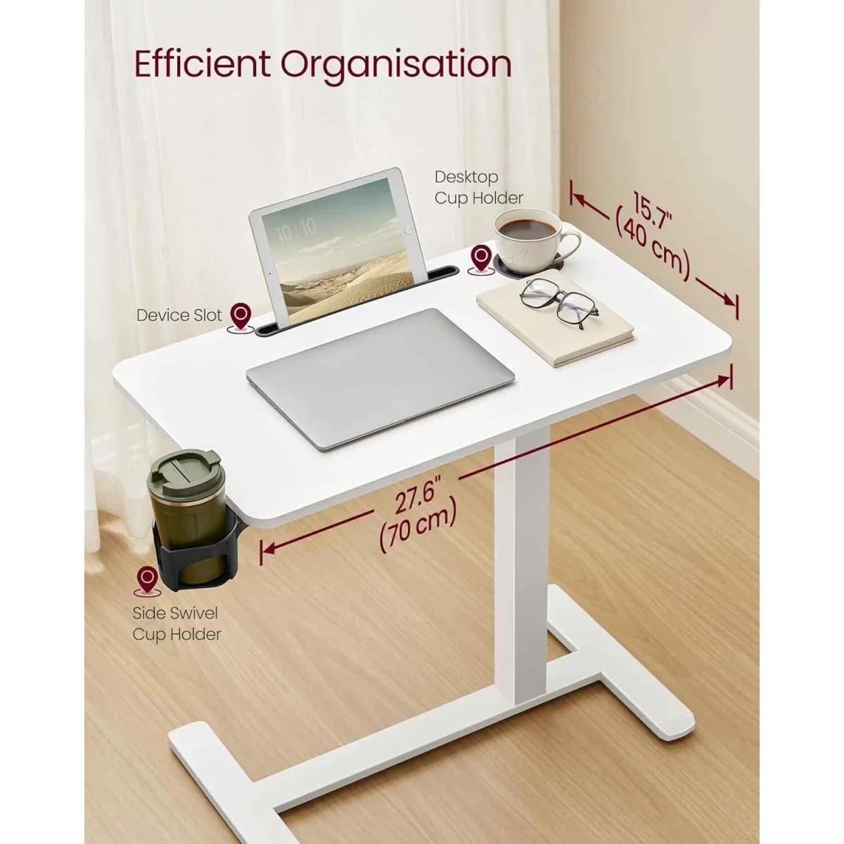 Adjustable Overbed Side Table with Wheels, White - Cloud White – image 6