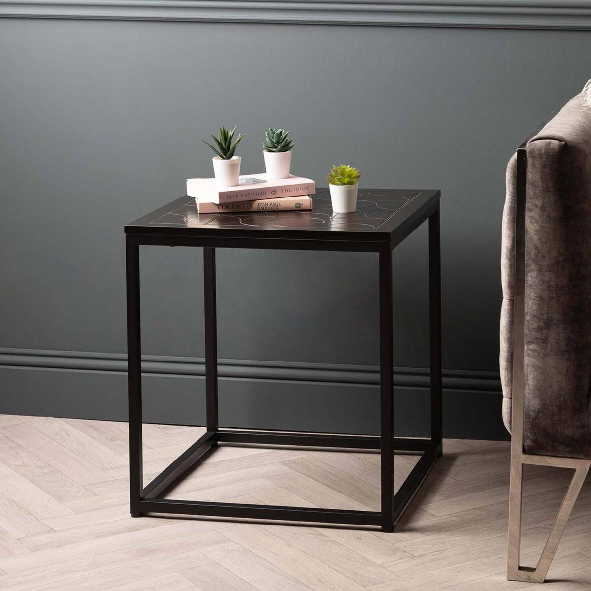 Metal End Table with Wooden Top - Black – image 2