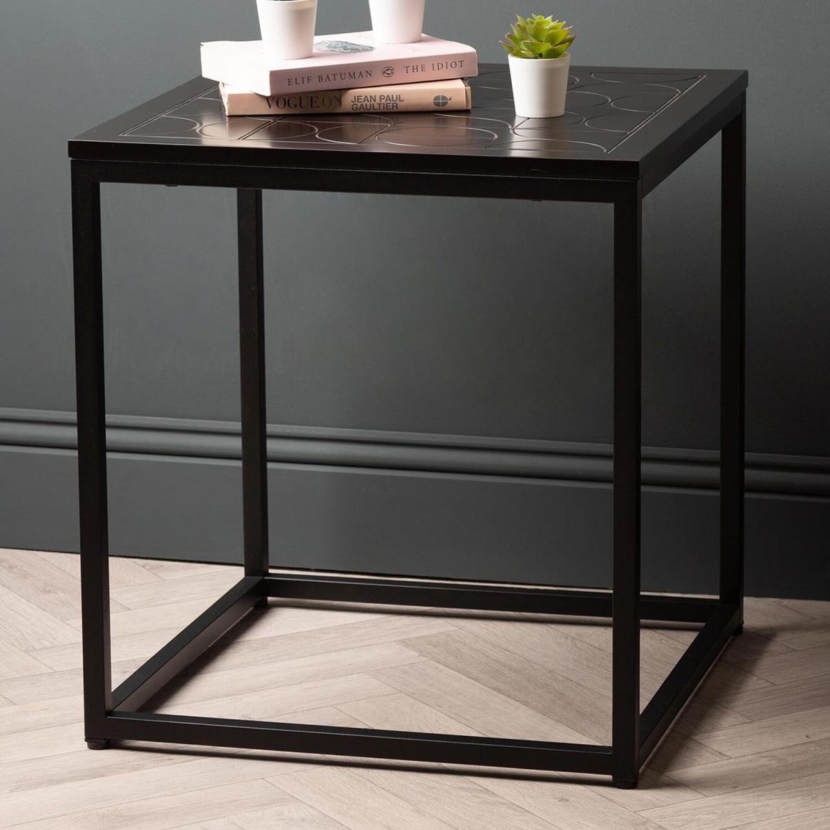 Metal End Table with Wooden Top - Black – image 1